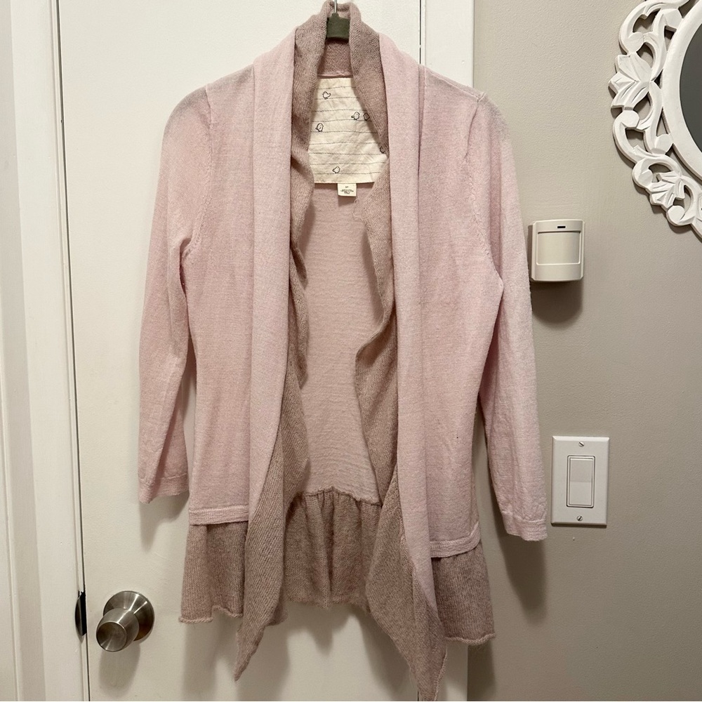 Anthropologie Birds on a Wire Open Front Two Tone Ruffle Cardigan S Wool Alpaca
